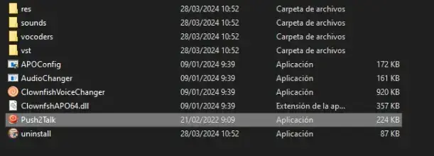 PushToTalk plugin files successfully copied and placed in the Clownfish installation folder