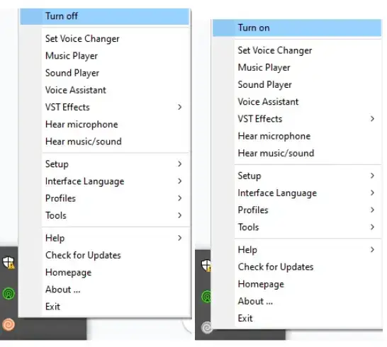 Restarting Clownfish Voice Changer application using the system tray icon menu options